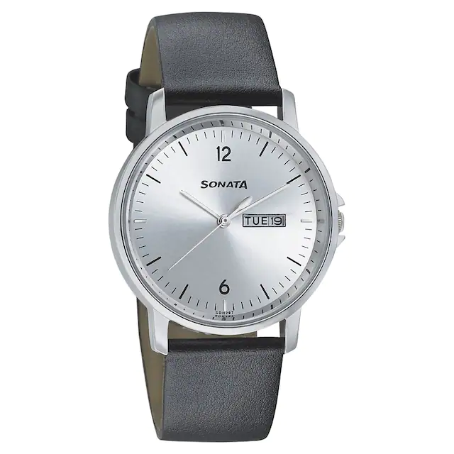 Essentials Silver Dial Leather Strap NP77083SL02W